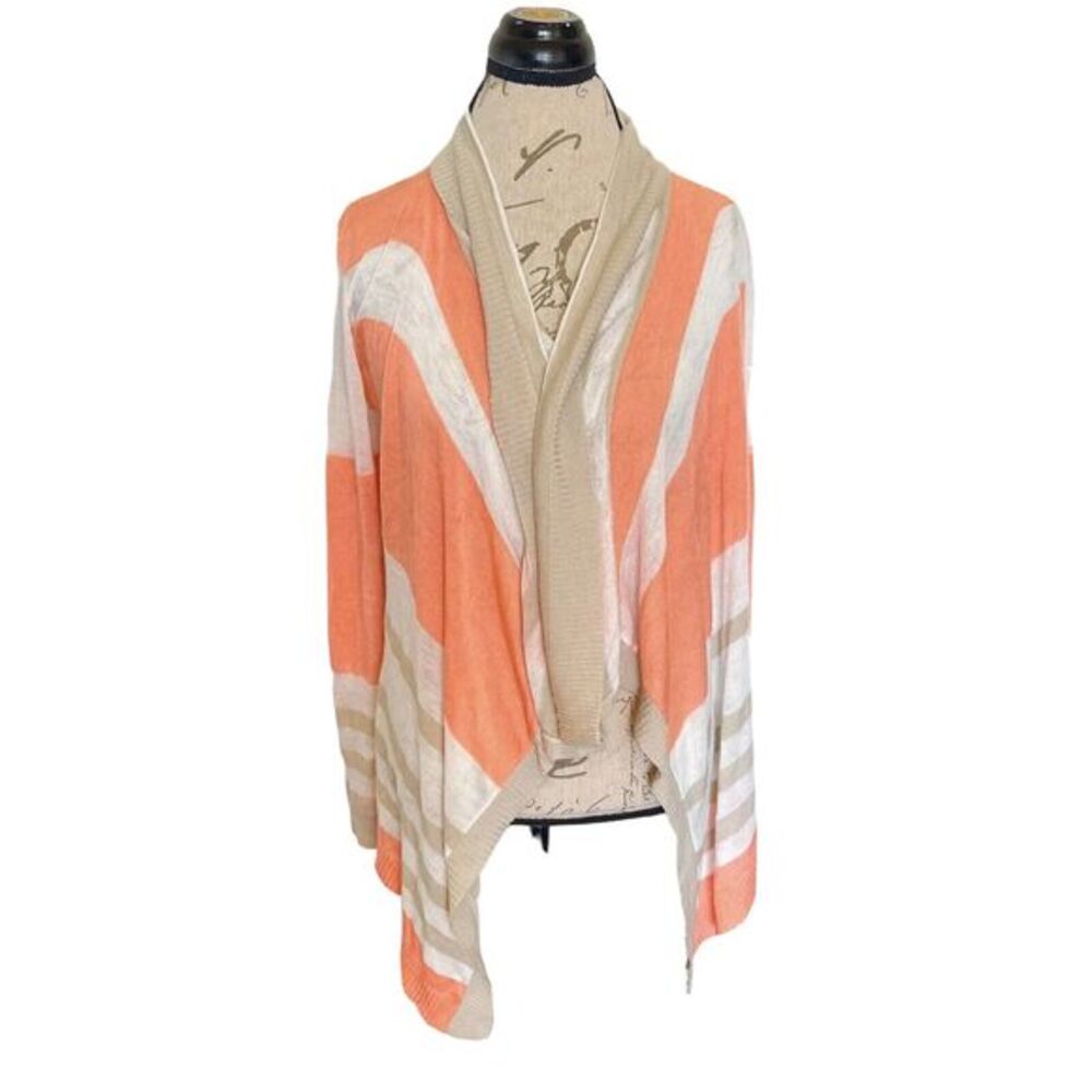 Say What? Womens Cardigan Open Striped Sweater Knit Ribbed Minimalist Waterfall